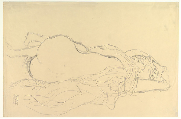 Gustav Klimt, Reclining Nude with Drapery, Back View