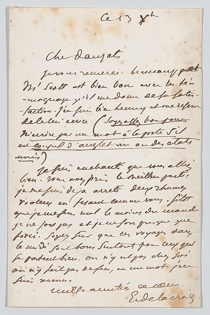 Eugène Delacroix, Letter to Adrien Dauzats