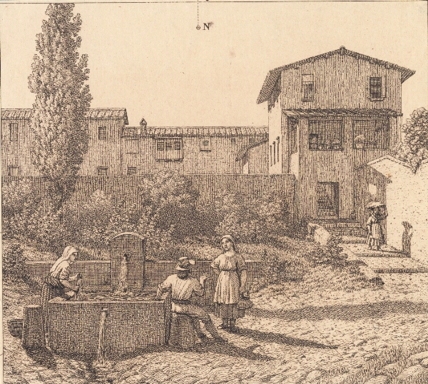 C.W. Eckersberg, Parti af en italiensk landsby. Illustration til "Linearperspectiven", Tavle VI