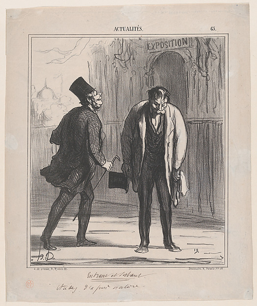 Honoré Daumier, Entering and leaving the exhibition: Studies from life, from 'News of the day,' published in "Le Charivari"