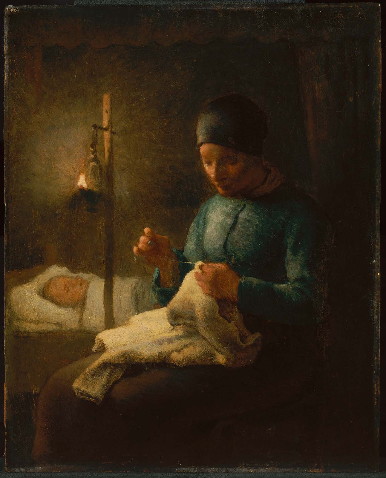 Jean-François Millet, Woman Sewing beside her Sleeping Child