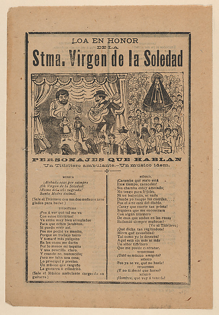 José Guadalupe Posada, Broadsheet with a song in honour of the Holy Virgin of Solitude (Stma. Virgen de la Soledad)