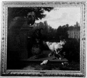 Melchior d'Hondecoeter, Hoenders in park bij landhuis