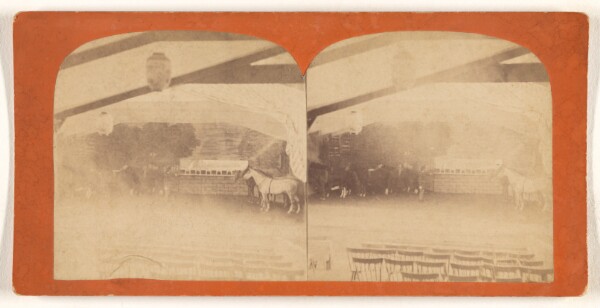 Unknown, [Horses in an enclosed area, chairs in foreground]