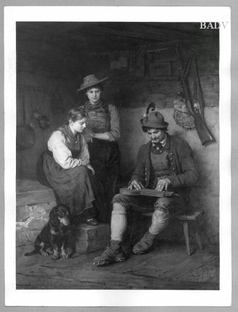 Franz Defregger, Scene in a mountain-cabin "Der Zitherspieler"