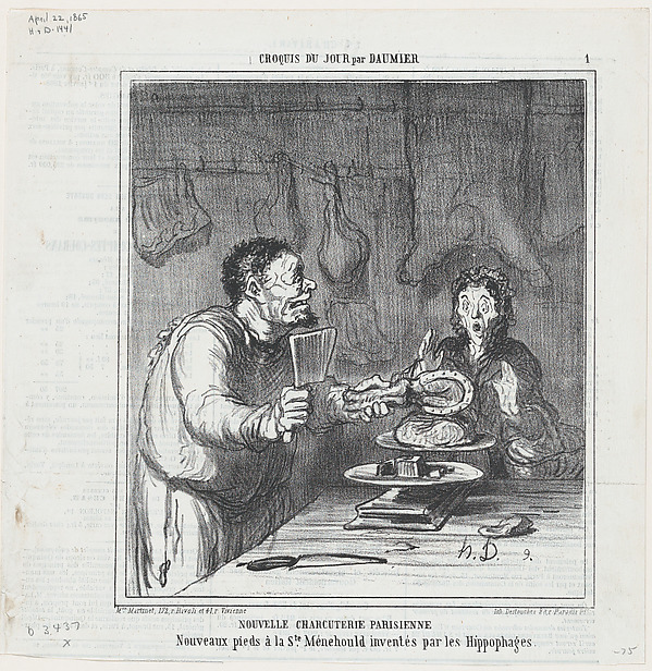 Honoré Daumier, New Parisian butcher's shop, from 'Sketches of the day,' published in Le Charivari, April 22, 1865
