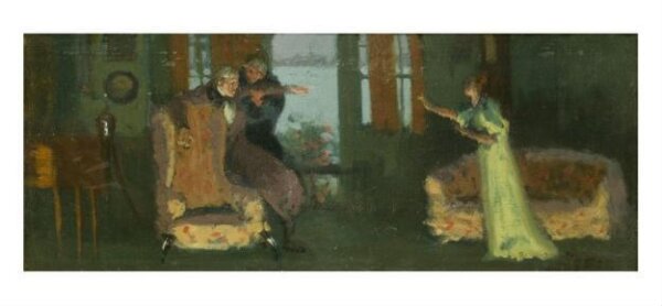 Walter Richard Sickert, Winifred Emery as Rosamund, Cyril Maude as Mr Watkin and Brandon Thomas as Mr Brabazon in Sowing the Wind by Sydney Grundy