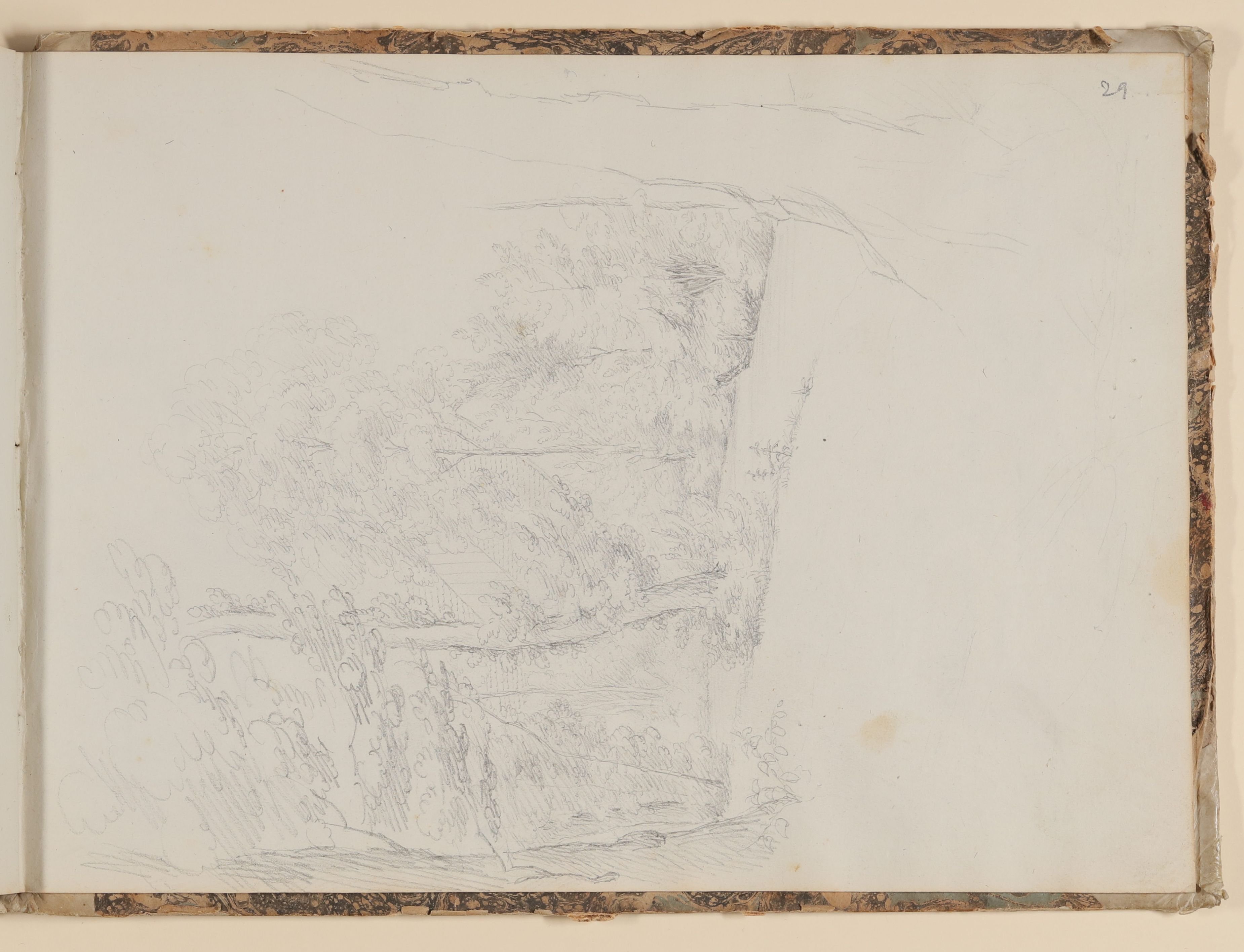 Rosette Städel, Waldstück oder Parklandschaft [aus einem Skizzenbuch der Rosette Städel, Blatt 29r]