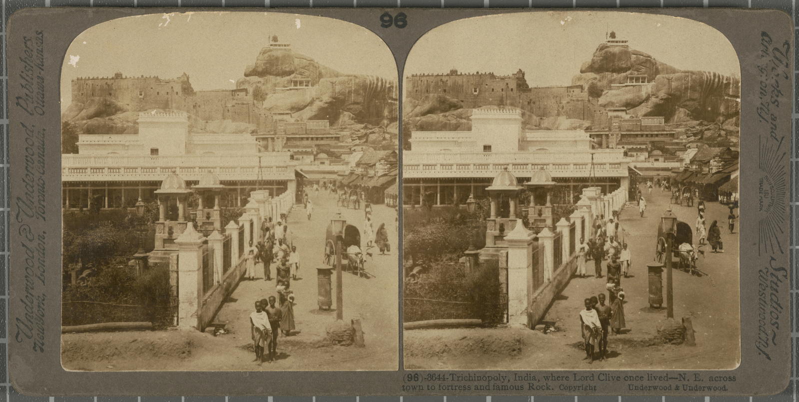 Desconegut, Trichinopoly, India, where Lord Clive once lived-N.E. town to fortress and famous rock. Justification of the title, title inscribed Underwood & Underwood Publishers