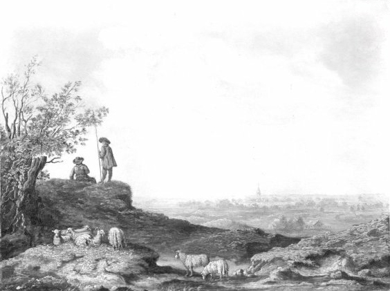 Aelbert Cuyp, landscape with two shepherds