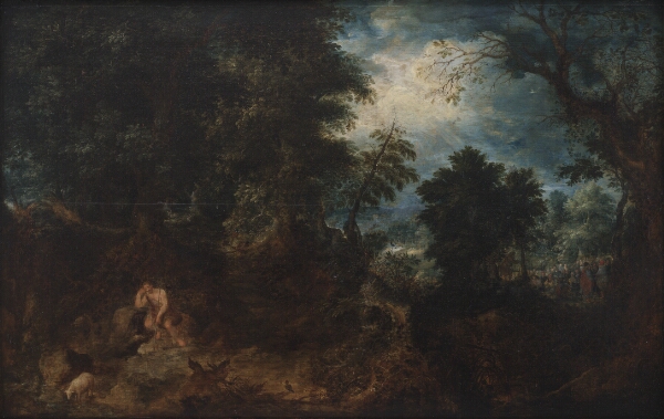 Abraham Govaerts, Skovlandskab med Johannes Døberen i ødemarken, Johannes Døberens prædiken og Jesu dåb