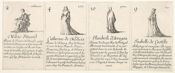 Stefano della Bella, Marie Stuard, Catherine de Medicis, Elisabeth d' Arragon, and Isabelle de Castille, from "The Game of Queens" (Le Jeu des Reines Renommées)