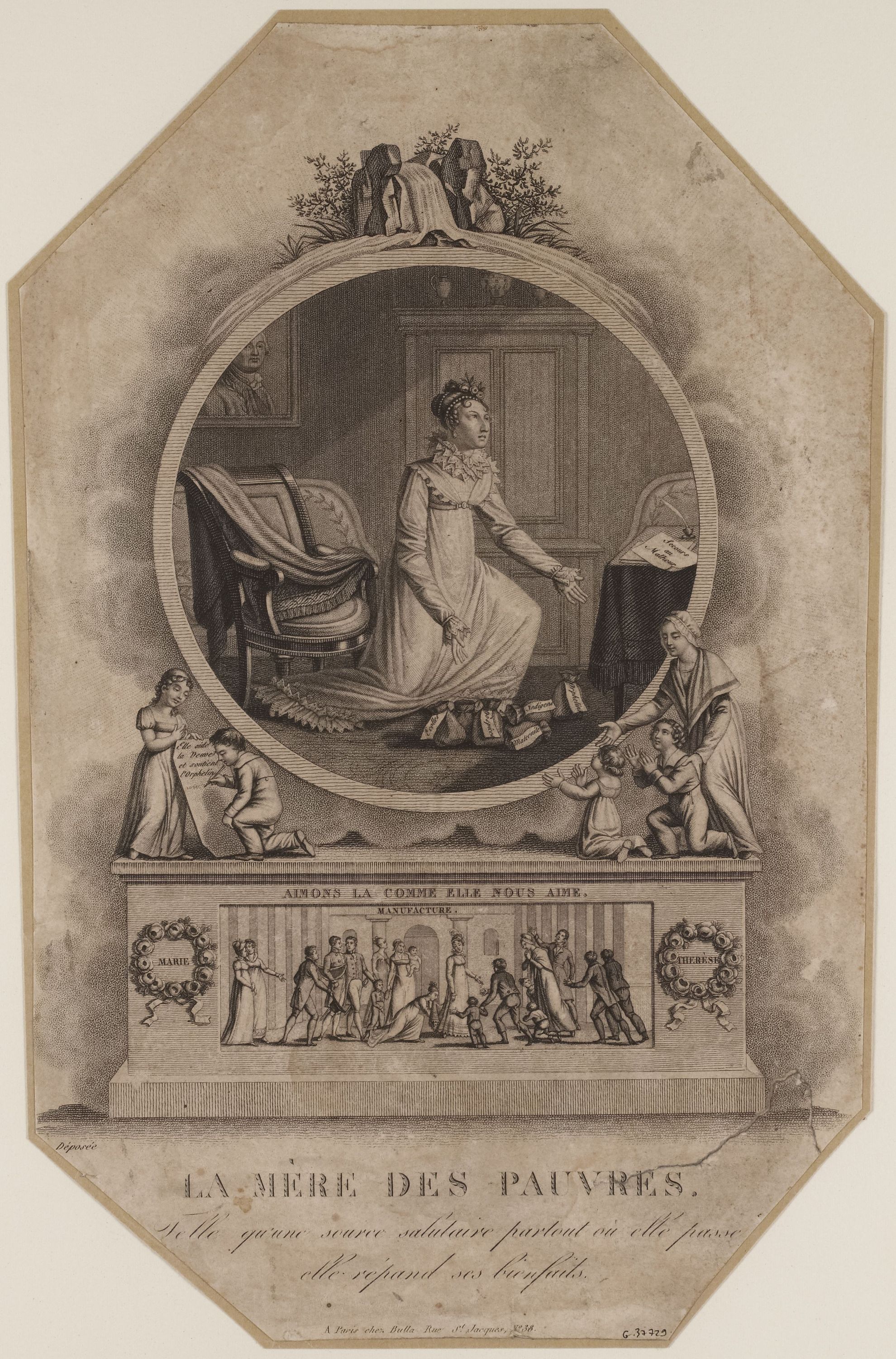 Anonyme, La mère des pauvres/ Telle qu'une source salutaire partout où elle passe/ elle répand ses bienfaits.