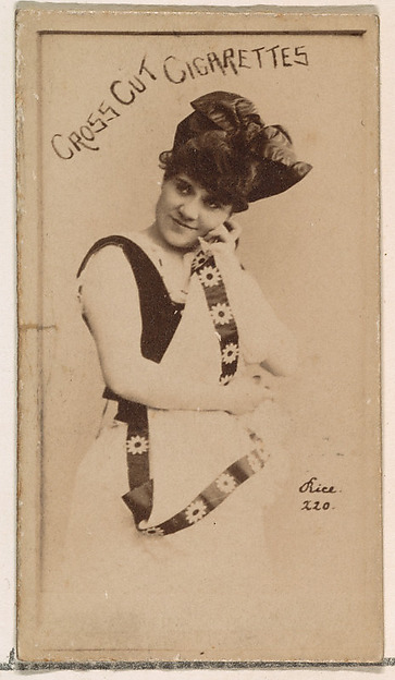 W. Duke, Sons & Co., Card Number 220, Fanny Rice, from the Actors and Actresses series (N145-1) issued by Duke Sons & Co. to promote Cross Cut Cigarettes