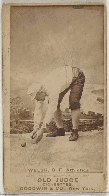 Goodwin & Company, Welch, Center Field, Philadelphia Athletics, from the Old Judge series (N172) for Old Judge Cigarettes