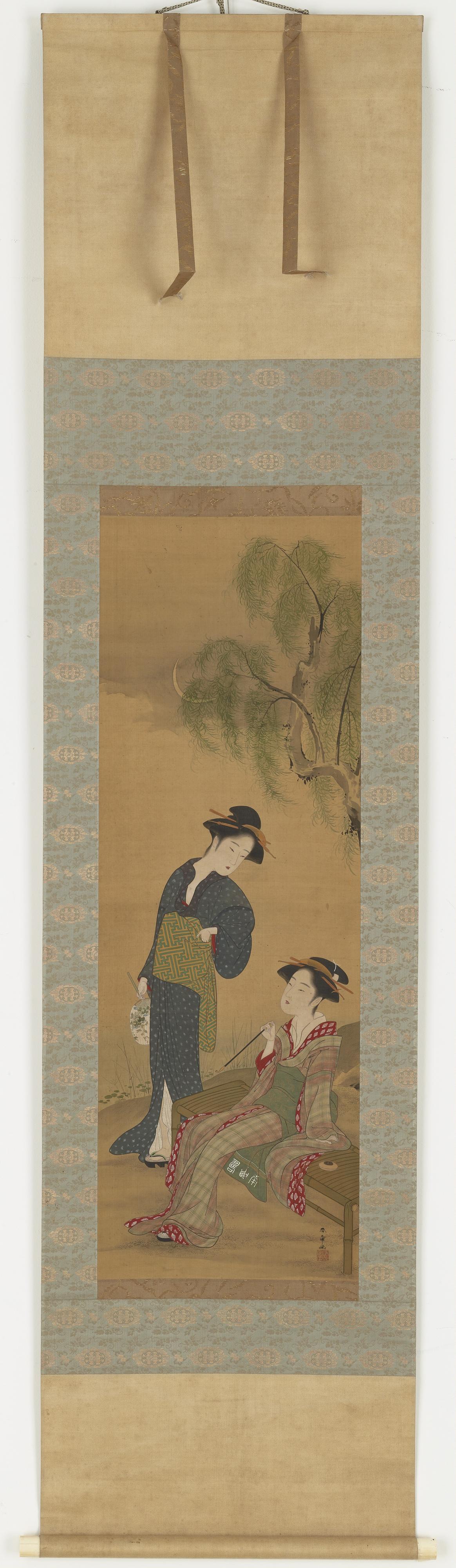 Katsukawa Shunsho, Two women under a willow tree