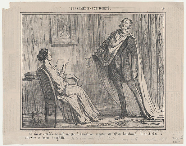 Honoré Daumier, La simple comédie ne suffisant plus à l'ambition artiste de Mr. de Boisfumé..., from Les Comédiens de Société, published in Le Charivari, May 11, 1858