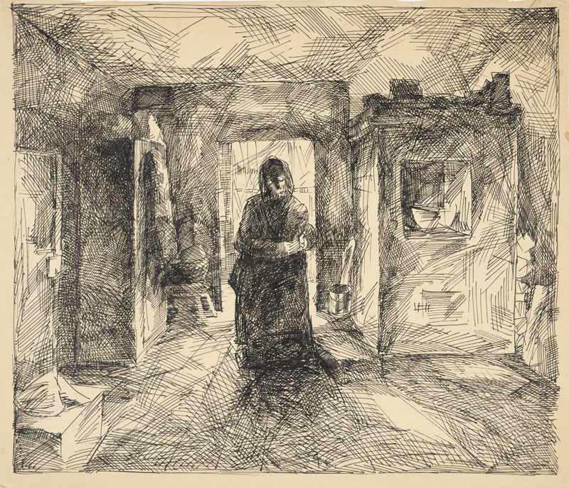 Nikolai (autor) Kummits, Interior with female figure (Kitchen)