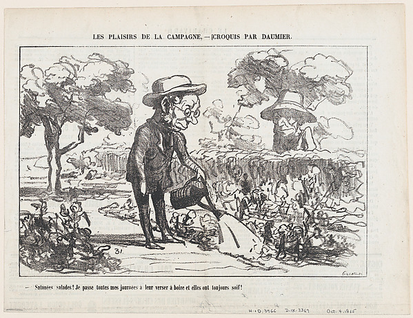 Honoré Daumier, Wretched lettuce... I am spending entire days watering it and it is still thirsty, from "The joys of country life"