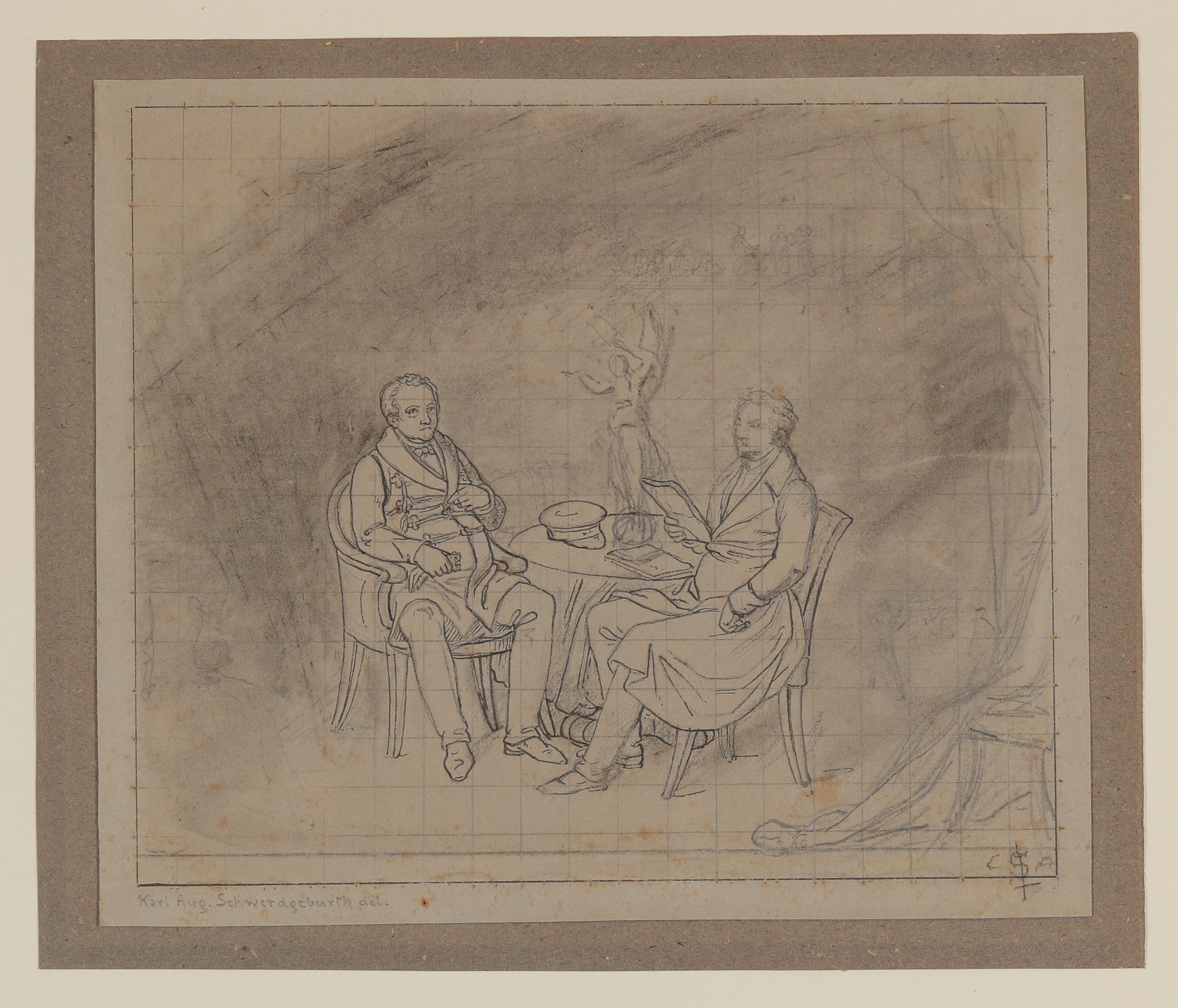 Carl August Schwerdgeburth, Goethe mit Herzog Carl August am Tisch sitzend