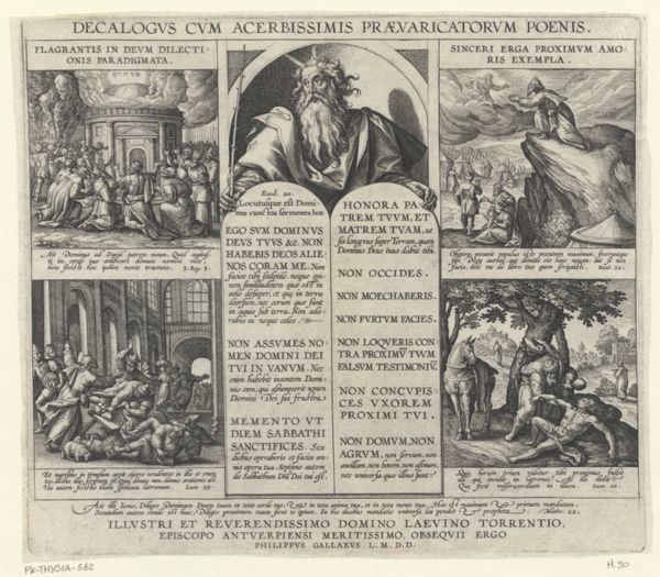 Collaert, Adriaen, (-1618), (printmaker), Decalogus: Moses holding the tables of the law