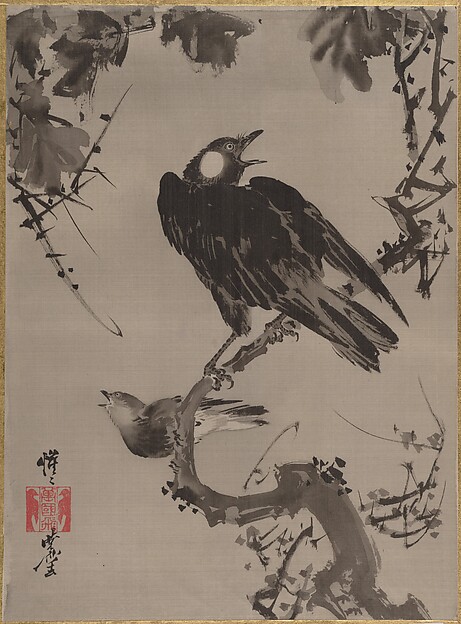 Kawanabe Kyōsai 河鍋暁斎, Starlings on a Branch