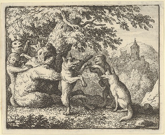 Allart van Everdingen, On Order of the Lion, a Piece of Skin is Taken from the Bear, A  Piece of the Front Paws of the Wolf and a Piece from the She-Wolf's Hind Paws are Skinned from Hendrick van Alcmar's Renard The Fox