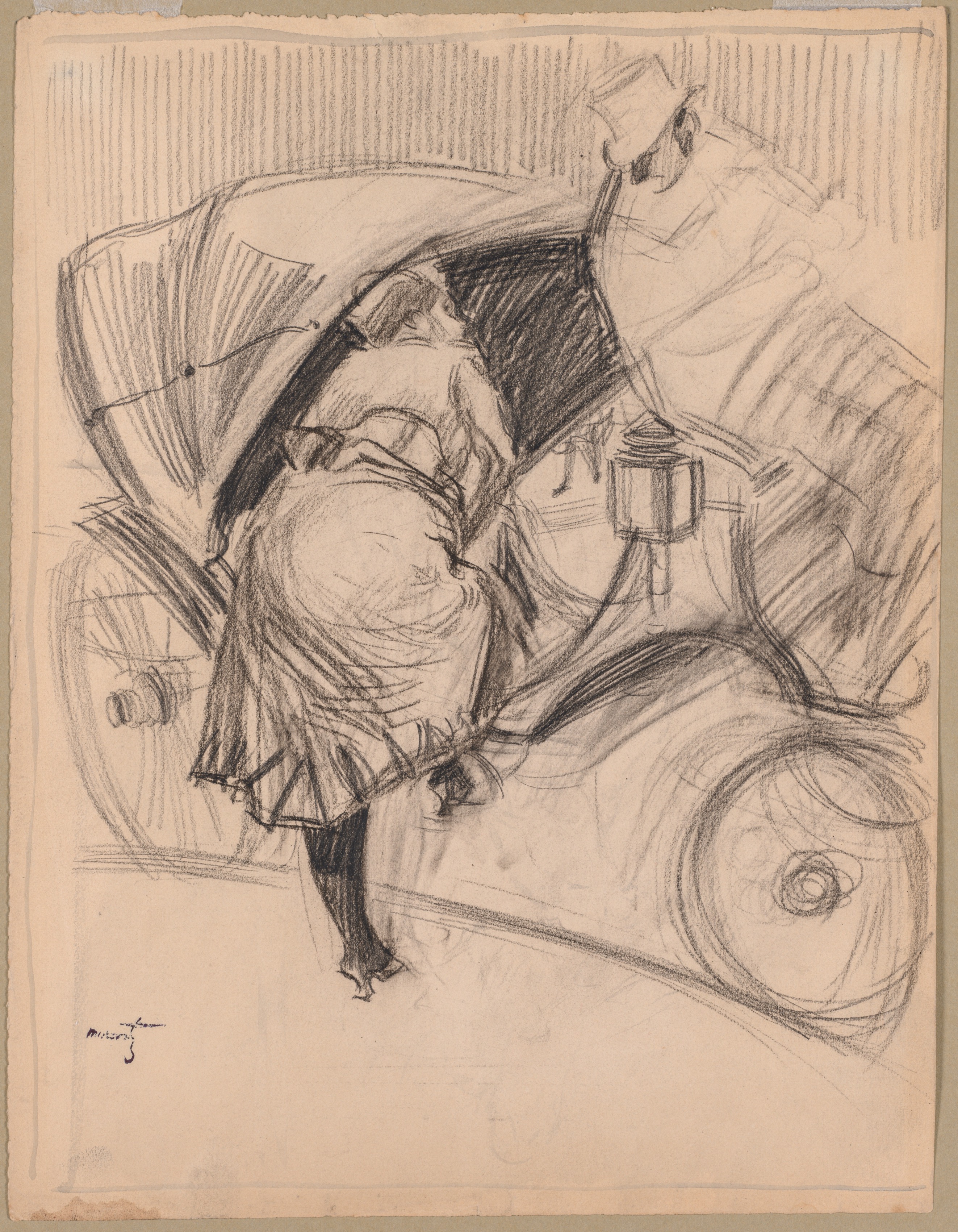 Jean Louis Forain, Woman Entering a Fiacre (recto)