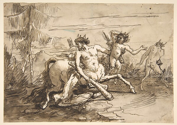 Giovanni Domenico Tiepolo, Centaur with a Club, and Two Satyrs