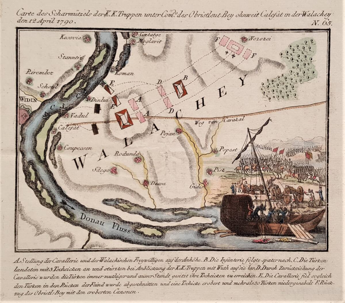 Anonym, Karte des Gefechts bei Calafat zwischen kaiserlichen und osmanischen Truppen am 12. April 1790