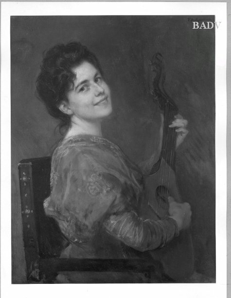 Friedrich August von Kaulbach, girl playing the lute