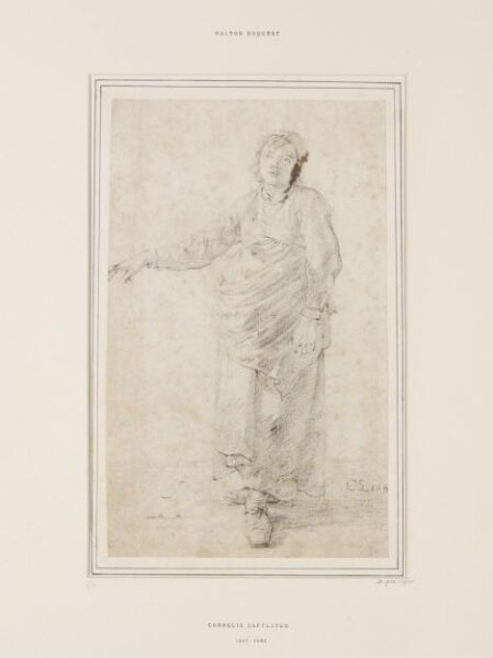 Cornelis Saftleven, Study of a model dressed as a young woman, with right arm outstretched