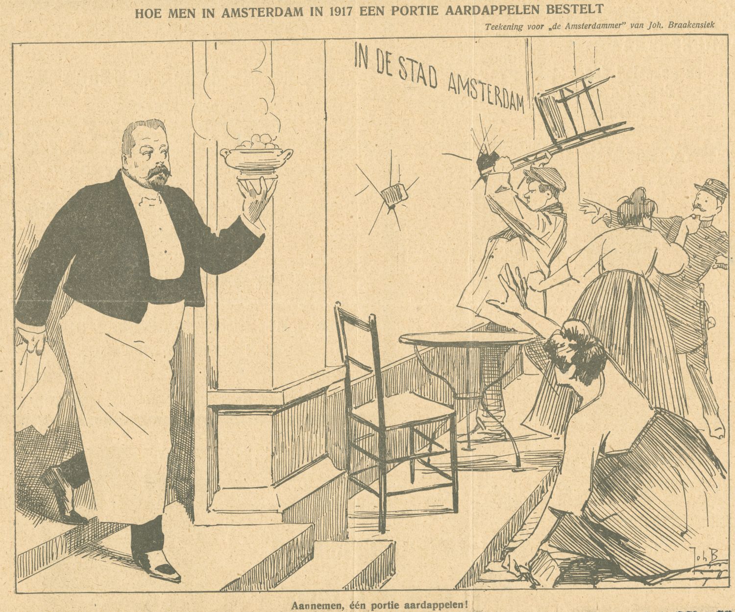 Braakensiek, Johan,draughtsman., Hoe men in Amsterdam in 1917 een portie aardappelen bestelt