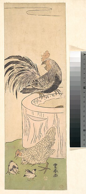 Utagawa Toyoharu, Cock, Hen, and Chickens