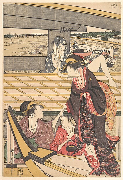 Kitagawa Utamaro, Pleasure Parties in Boats on the Sumida River under the Ryogoku Bridge