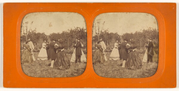 Unknown, [Group of well-dressed couples dancing outside]