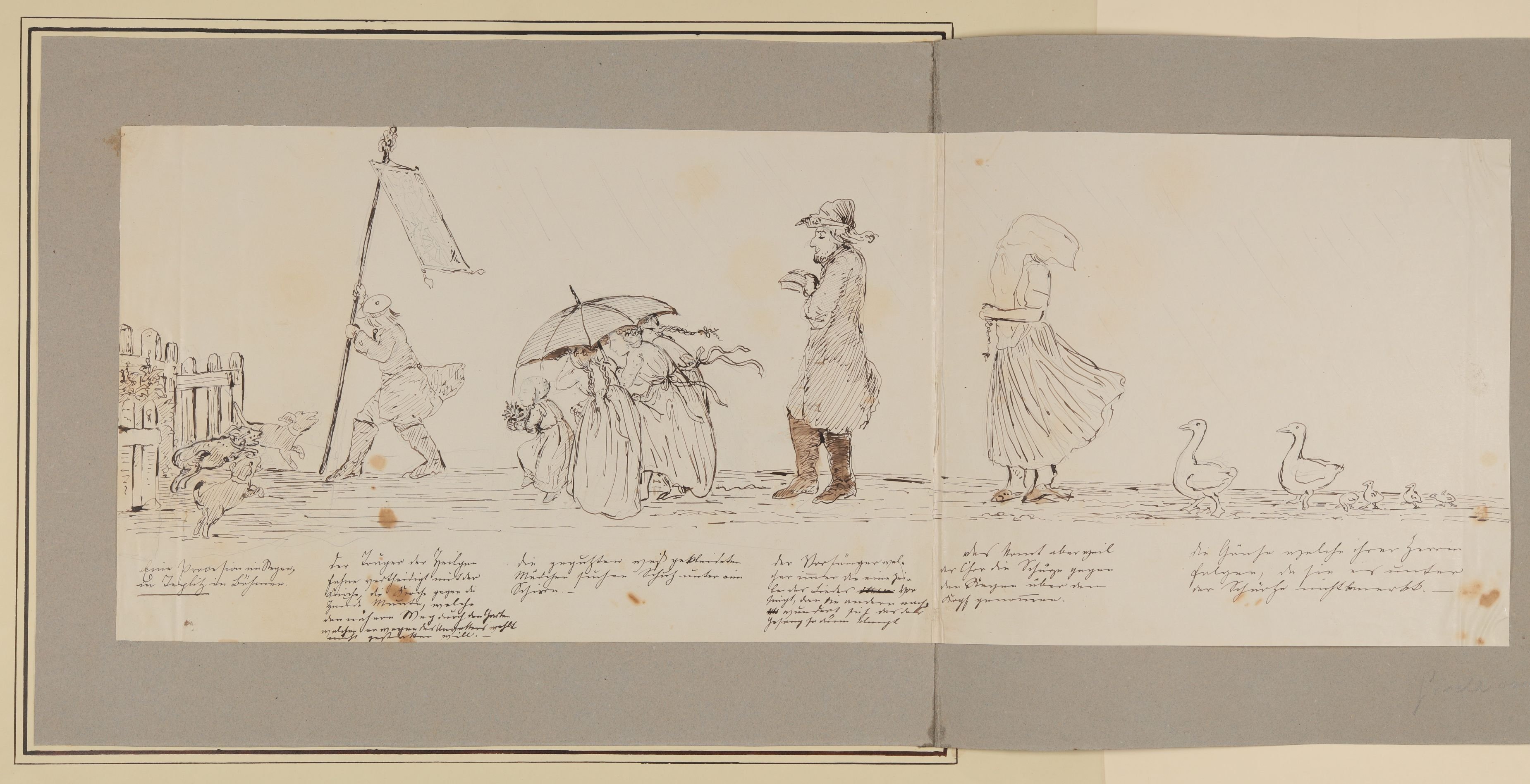 Gisela von Arnim, Prozession im Regen [aus der "geblümten Kassette"]