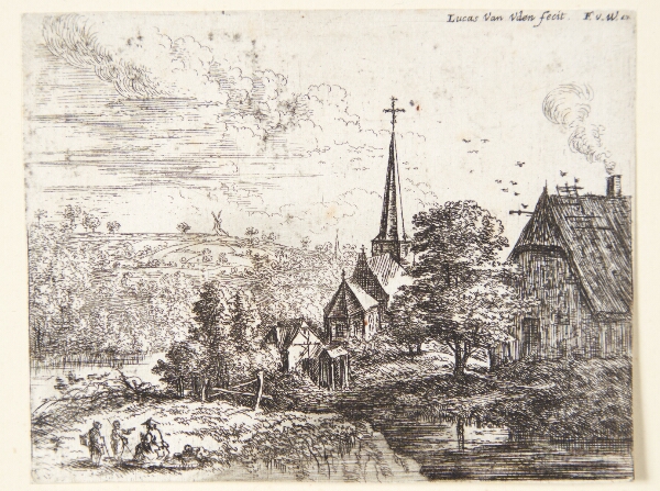 Lucas van Uden, Landsby ved en flod, i forgrunden tre figurer
