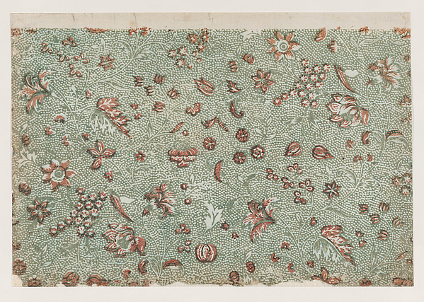 Anonymous, Sheet with overall floral and vine pattern with dots