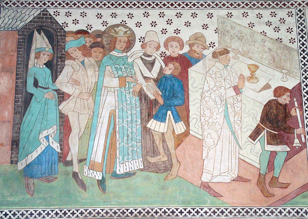 Olle Norling, Saint Erik goes to Mass on his day of death. One of the scenes on the west wall of the De Geerska choir, Uppsala Cathedral, Uppsala 2007
