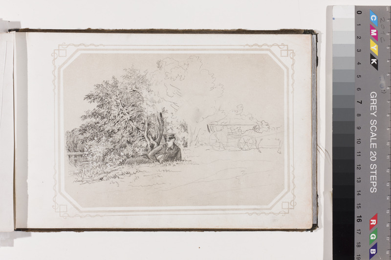 Georg Friedrich (autor) Schlater, Landscape with holidaymaker. Sheet from the Drawing Album
