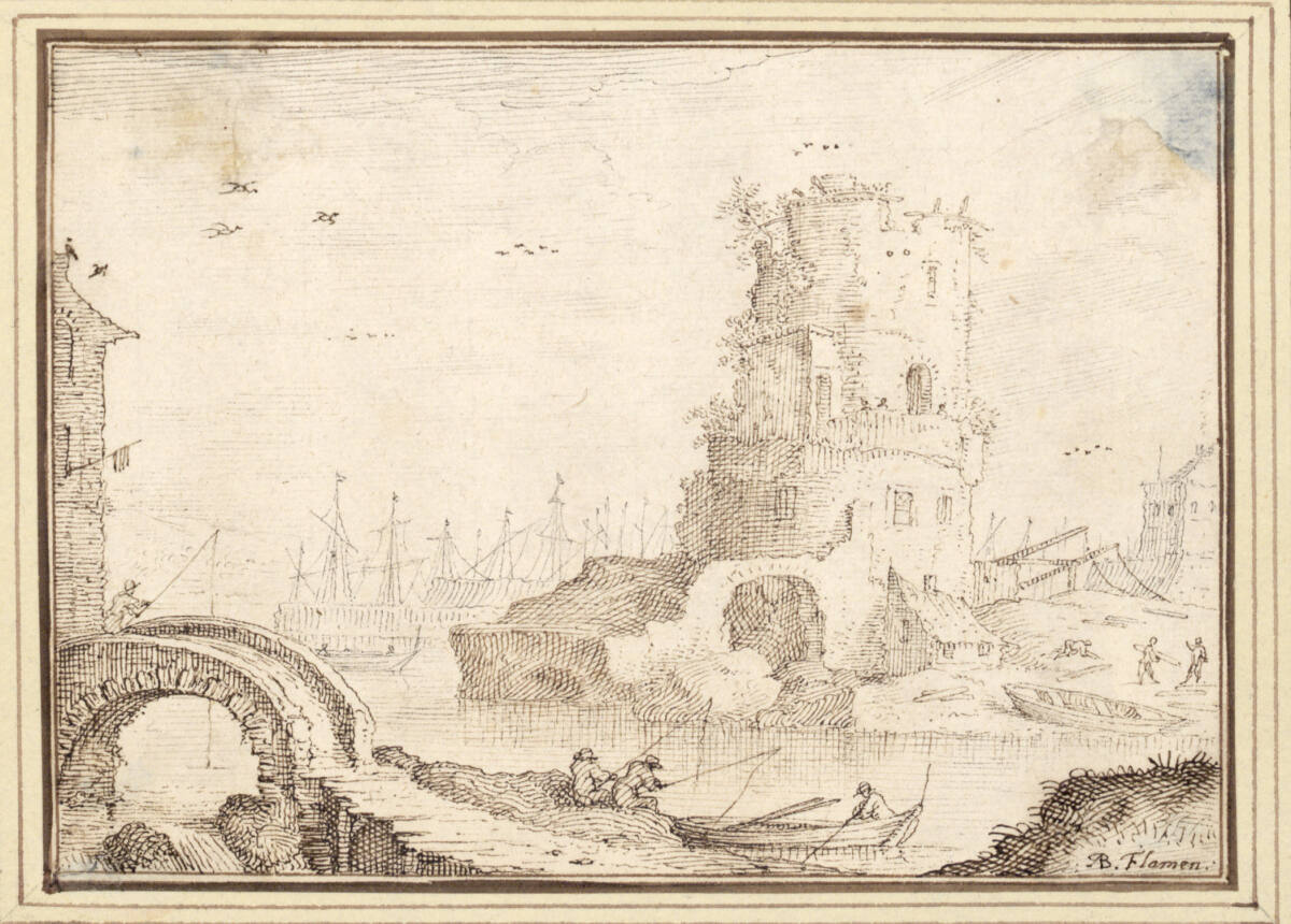 AlbertFlamen, Turmruine vor einem Hafen (II-29)
