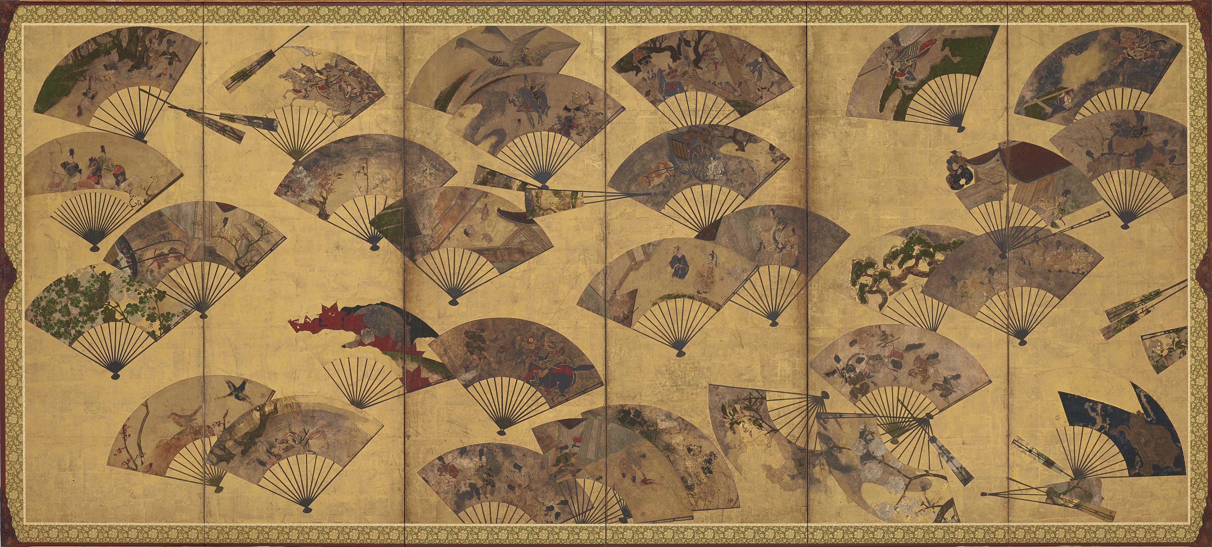 Tawaraya Sotatsu, Screen with Scattered Fans 扇面散図屛風