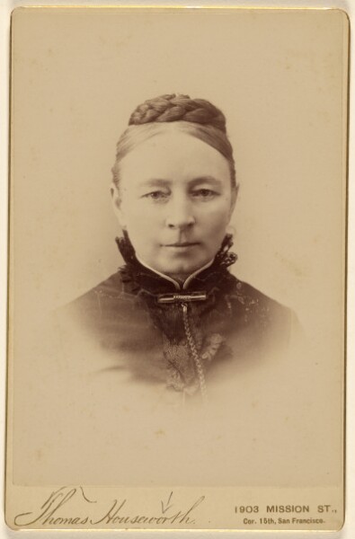 Thomas Houseworth, [Unidentified woman with braided hair wrapped at the top of her head, in vignette-style]