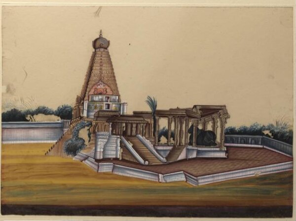 Unknown, One of eight paintings of unidentified Hindu temples in South India