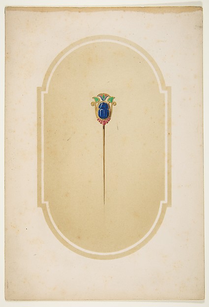 Anonymous, French, 19th century, Design for a pin with a blue scarab