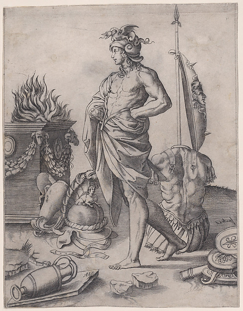 Agostino Veneziano (Agostino dei Musi), A Young Hero near an Altar