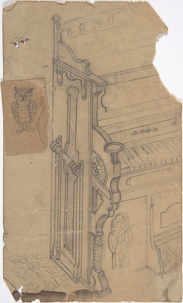 Anonymous, French, 19th century, Design for a Piano with an Owl