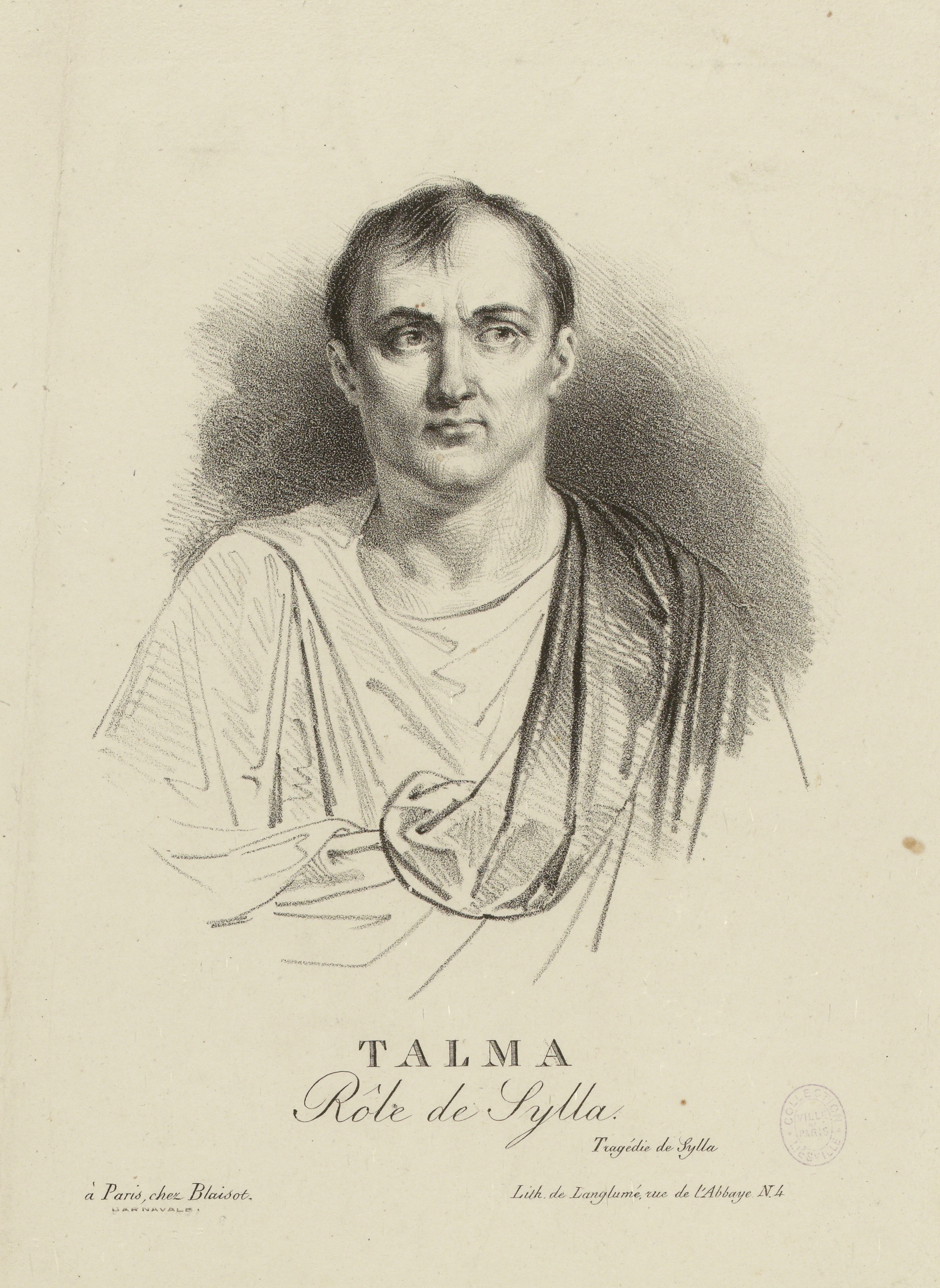 Achille Devéria, Portrait de l'acteur Talma (1763-1826), dans le rôle de Sylla. (IFF 10)