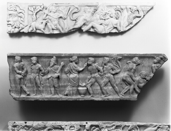 Unknown, Fragment of a Sarcophagus Lid with Iphigenia in Tauris